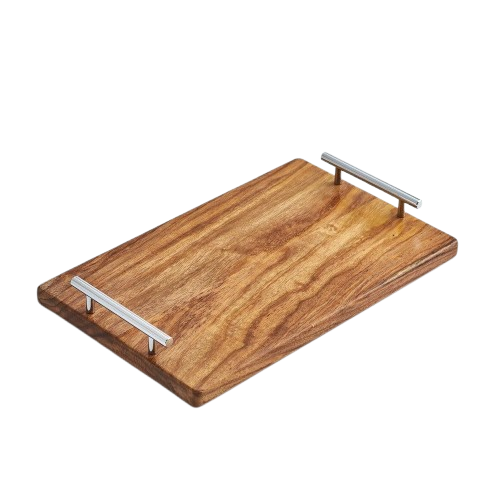 WOOD & ALUMINIUM SERVING TRAY (NATURAL) 